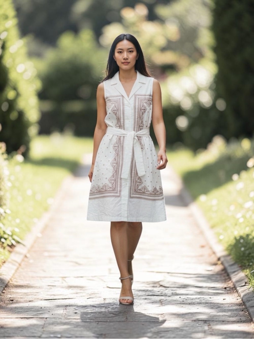 Cotton sleeveless embroidered shirt dress with belt, Banana Republic